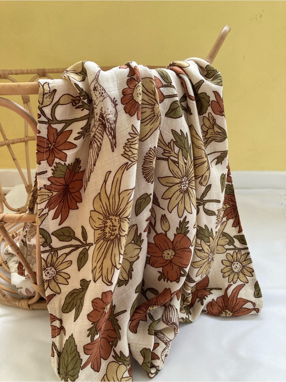 Floral Baby Muslin Blanket - Cream with Floral Print